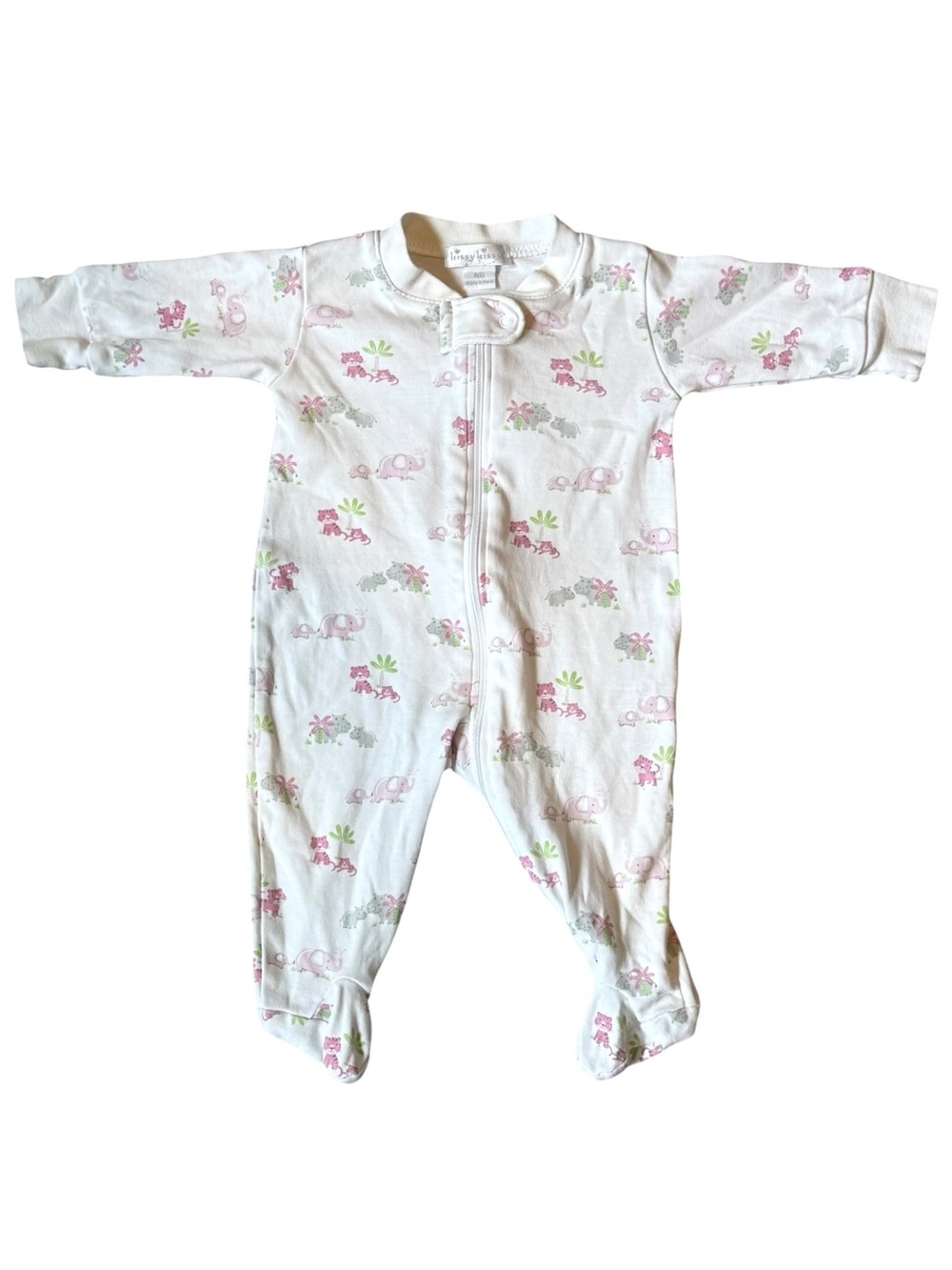 Kissy Kissy Long Sleeve Animal Print Pima Cotton One Piece Footie. Newborn. NB.